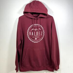 Alaska Graphic Hoodie Pullover Sweatshirt Womens Mens Large Valdez Burgundy